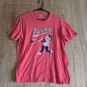 Minnesota Twins Red Graphic T-Shirt Mens Large Baseball Hot Dog Wright & Ditson